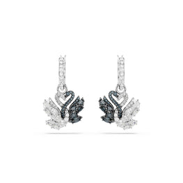 Swan drop earrings, Swan, Black, Mixed metal finish