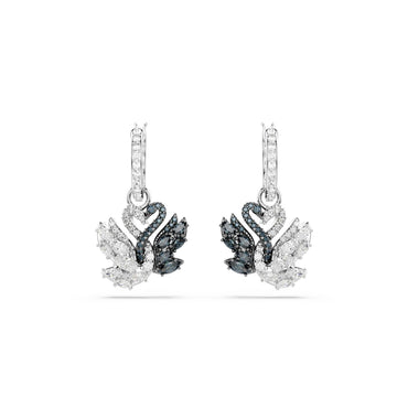 Swan drop earrings, Swan, Black, Mixed metal finish