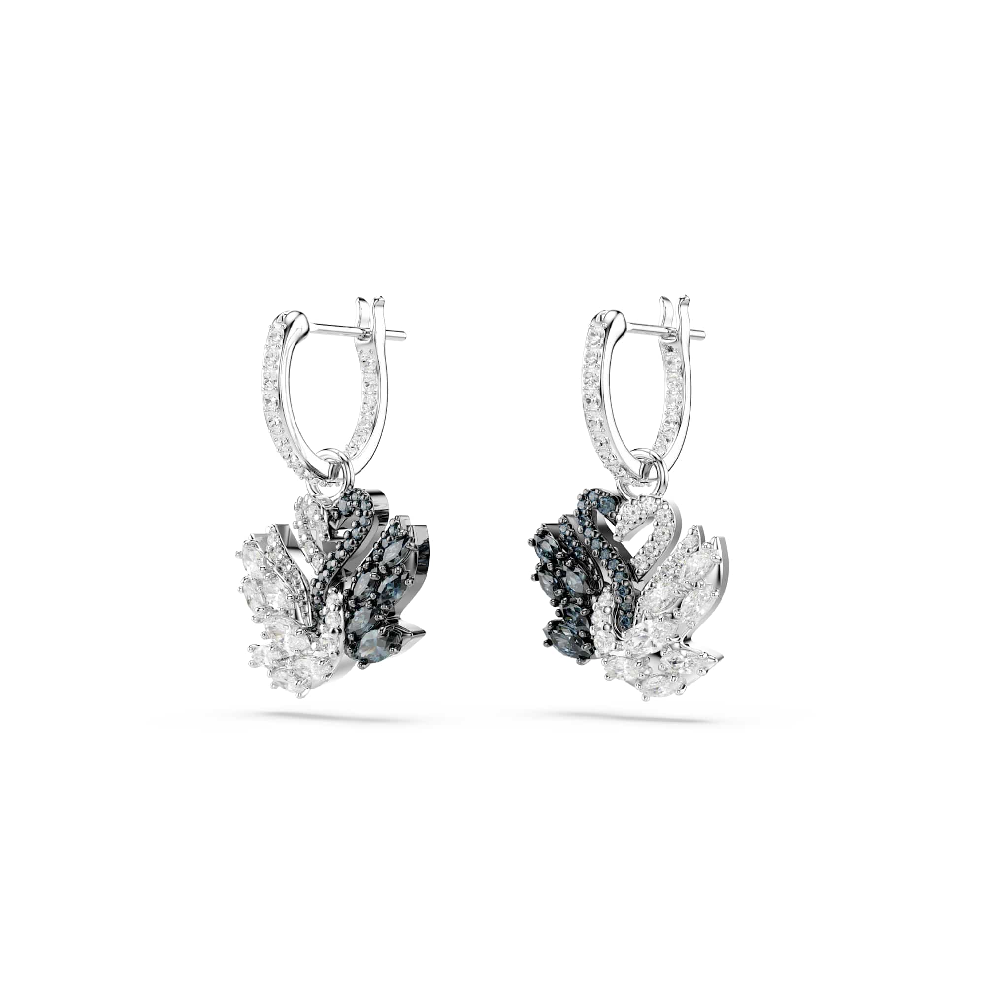 Swan drop earrings, Swan, Black, Mixed metal finish