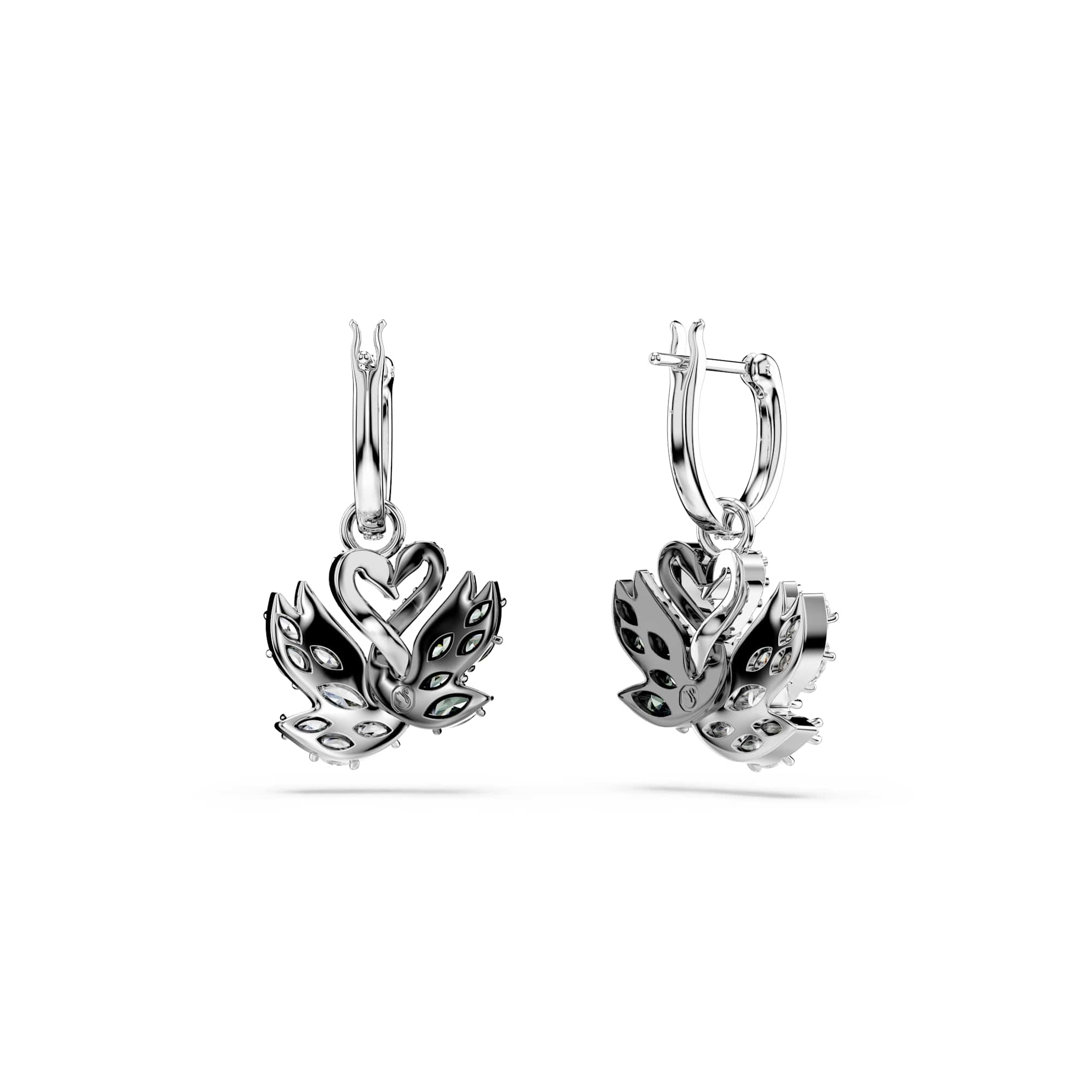 Swan drop earrings, Swan, Black, Mixed metal finish