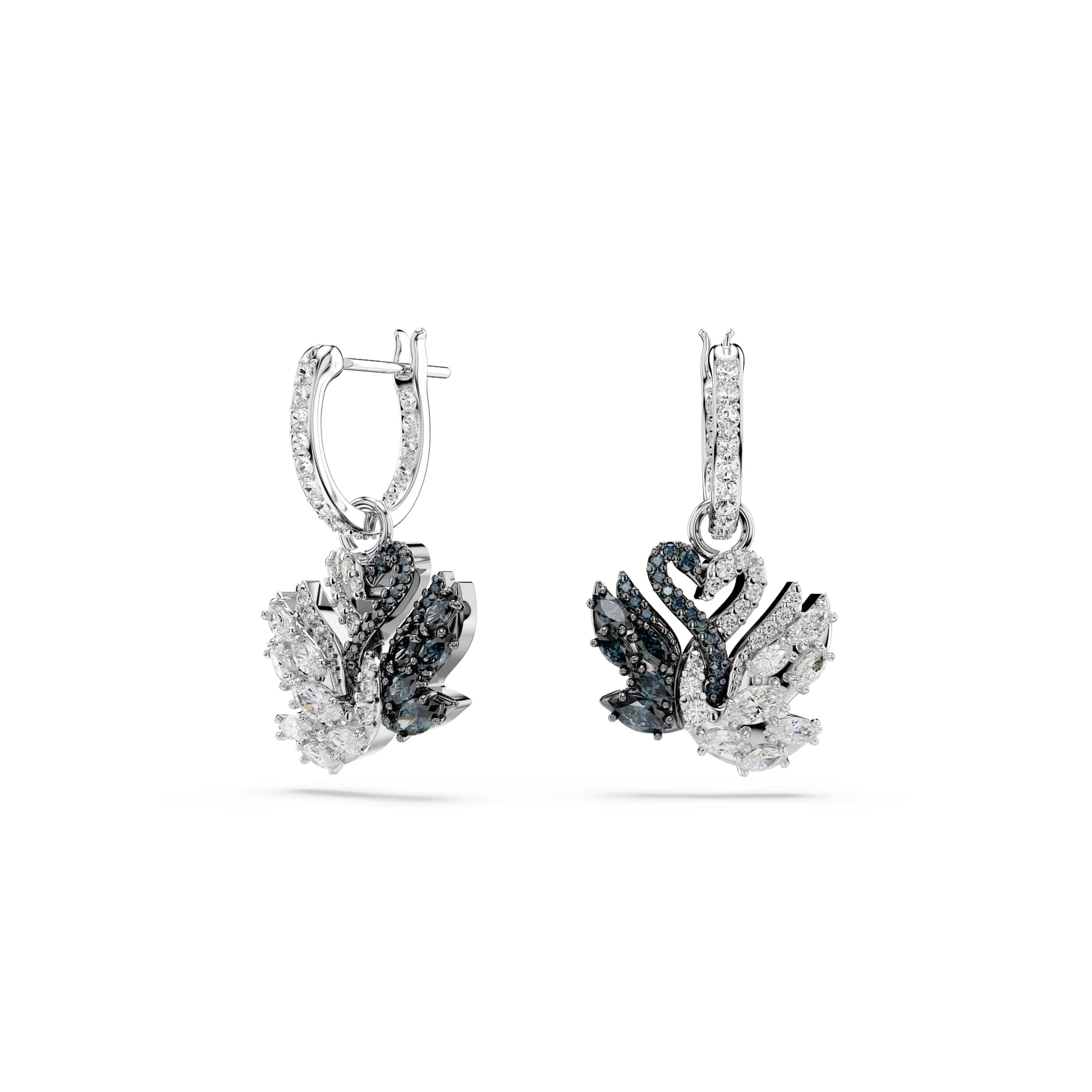 Swan drop earrings, Swan, Black, Mixed metal finish