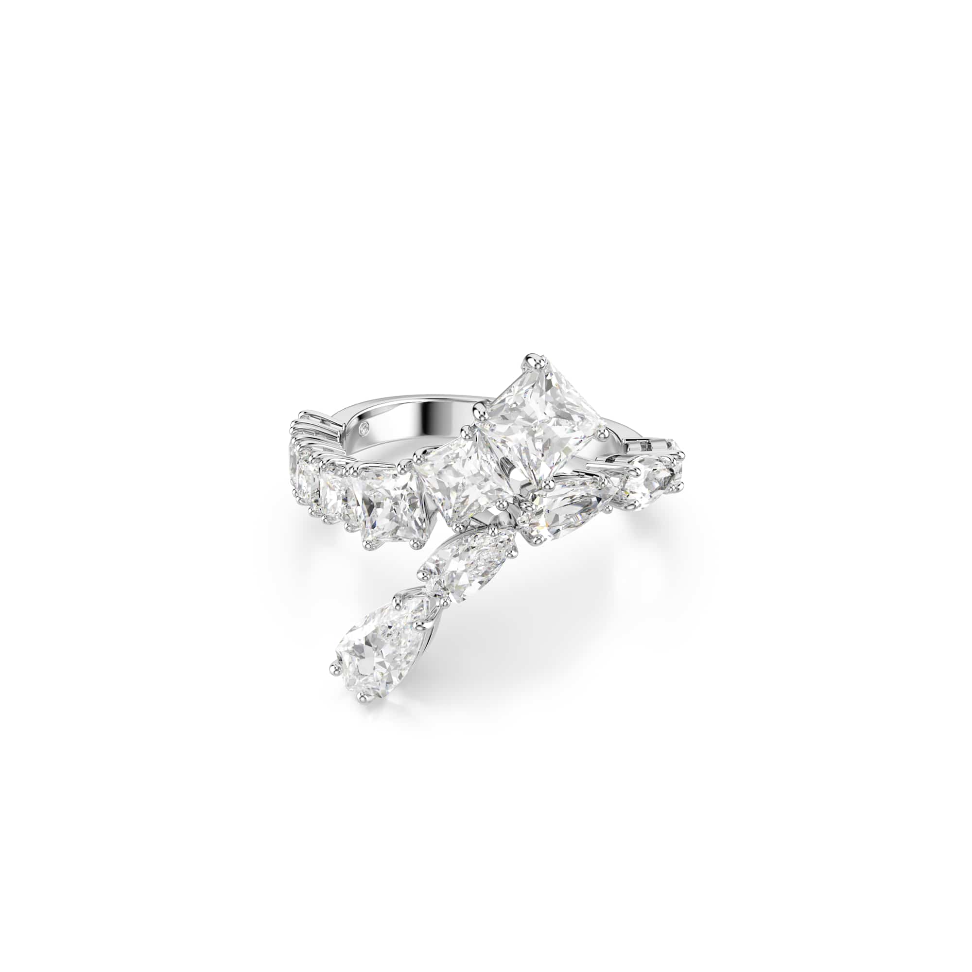 Matrix ring, Mixed cuts, White, Rhodium plated - 50cm