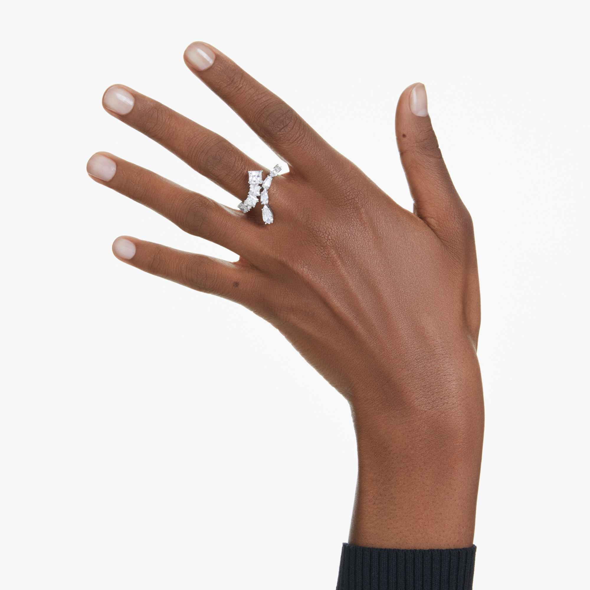 Matrix ring, Mixed cuts, White, Rhodium plated - 50cm