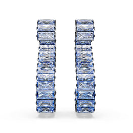 Matrix drop earrings, Baguette cut, Blue, Ruthenium plated