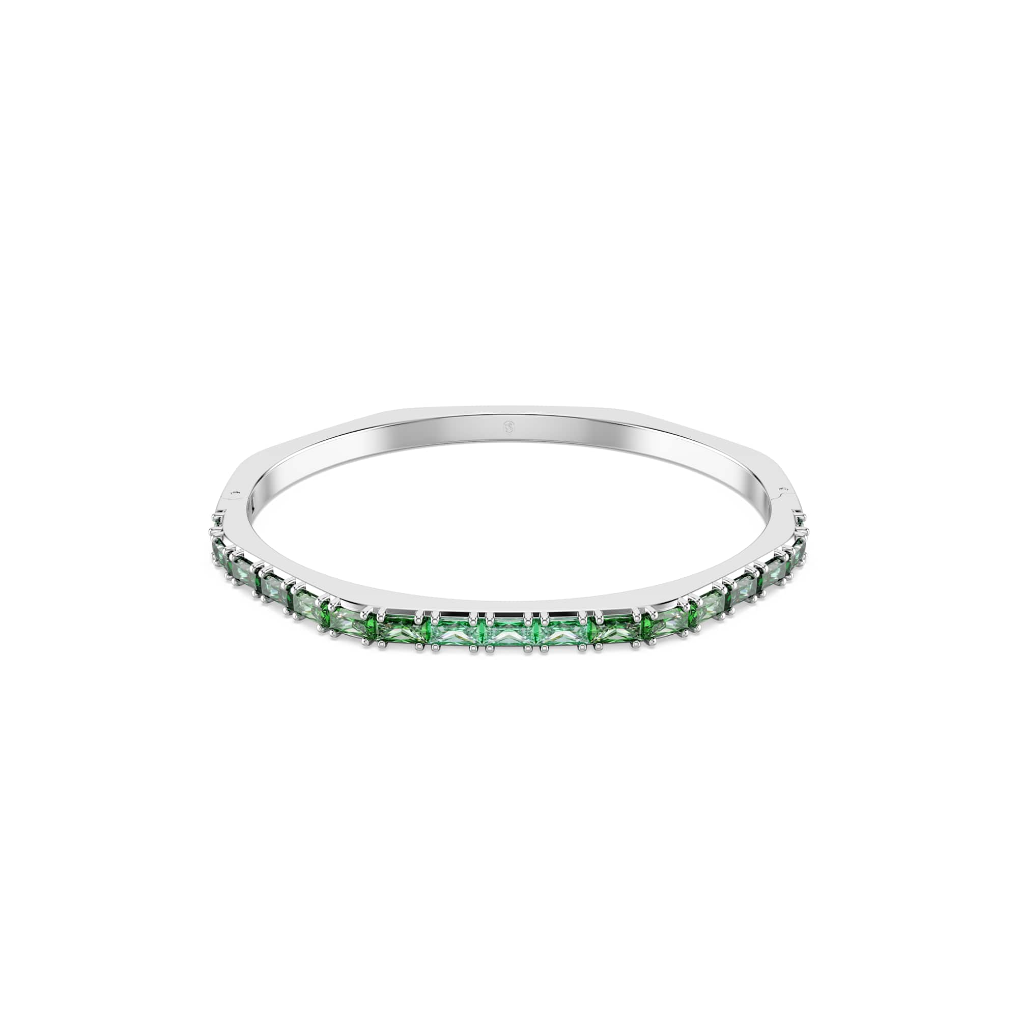 Matrix bangle, Baguette cut, Octagon shape, Green, Rhodium plated - M