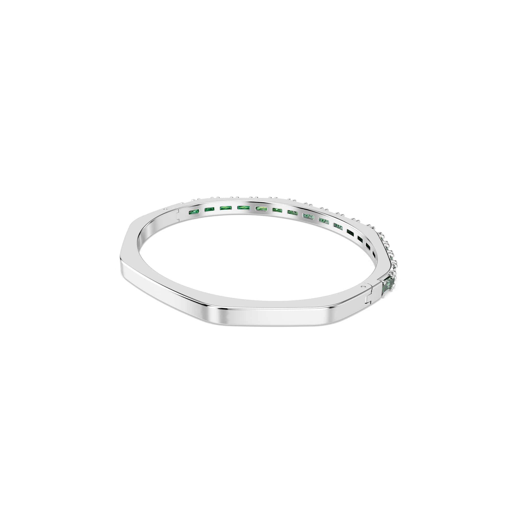 Matrix bangle, Baguette cut, Octagon shape, Green, Rhodium plated - M