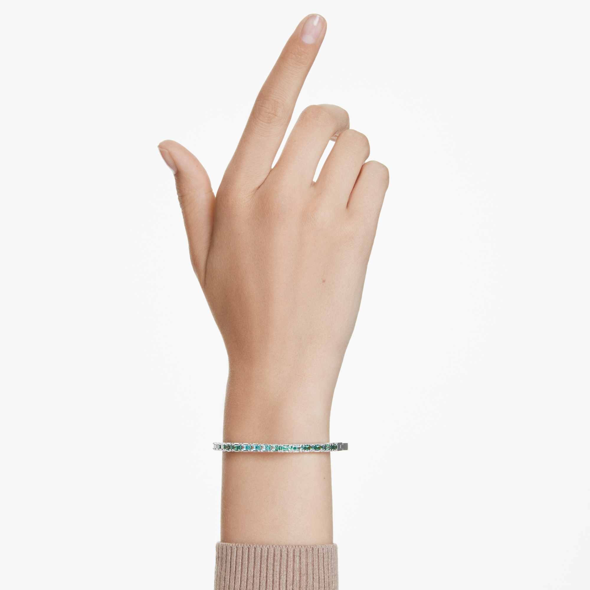 Matrix bangle, Baguette cut, Octagon shape, Green, Rhodium plated - M