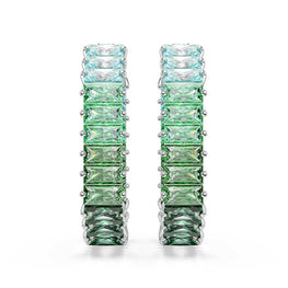 Matrix hoop earrings, Baguette cut, Octagon shape, Color gradient, Green, Rhodium plated