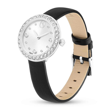 Matrix tennis watch, Swiss Made, Leather strap, Black, Stainless Steel