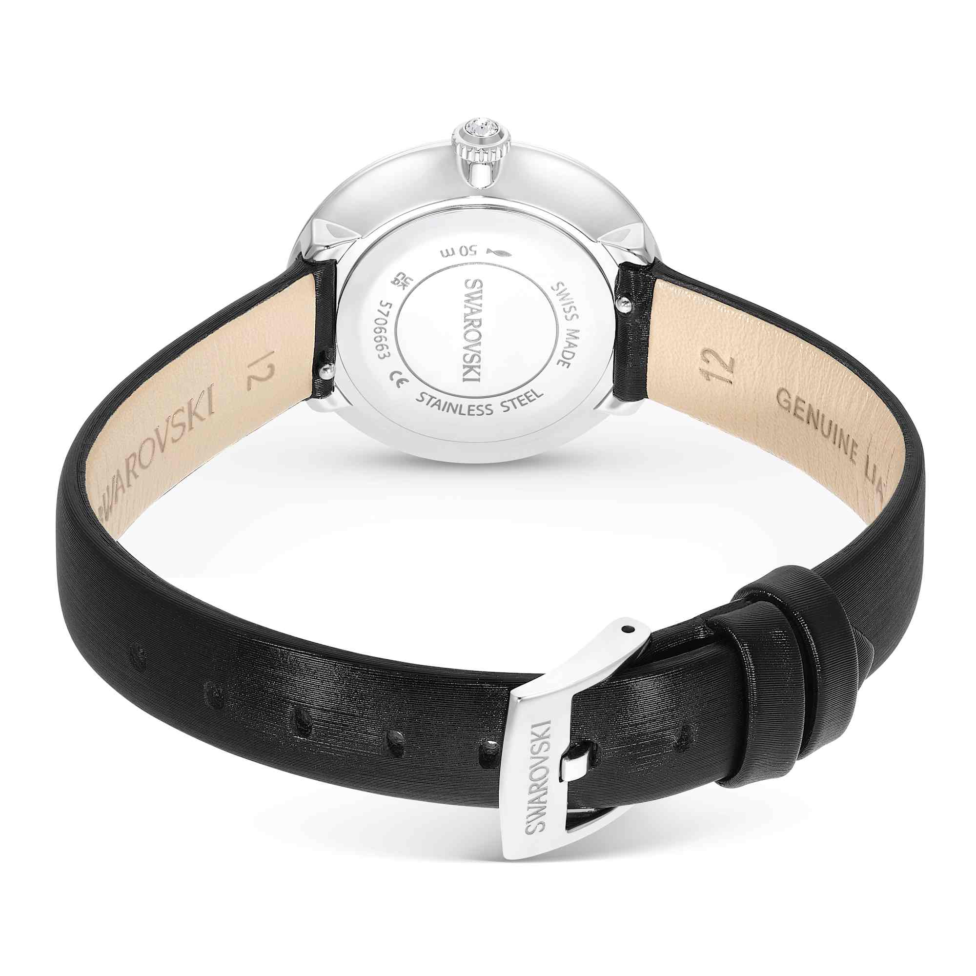 Matrix tennis watch, Swiss Made, Leather strap, Black, Stainless Steel