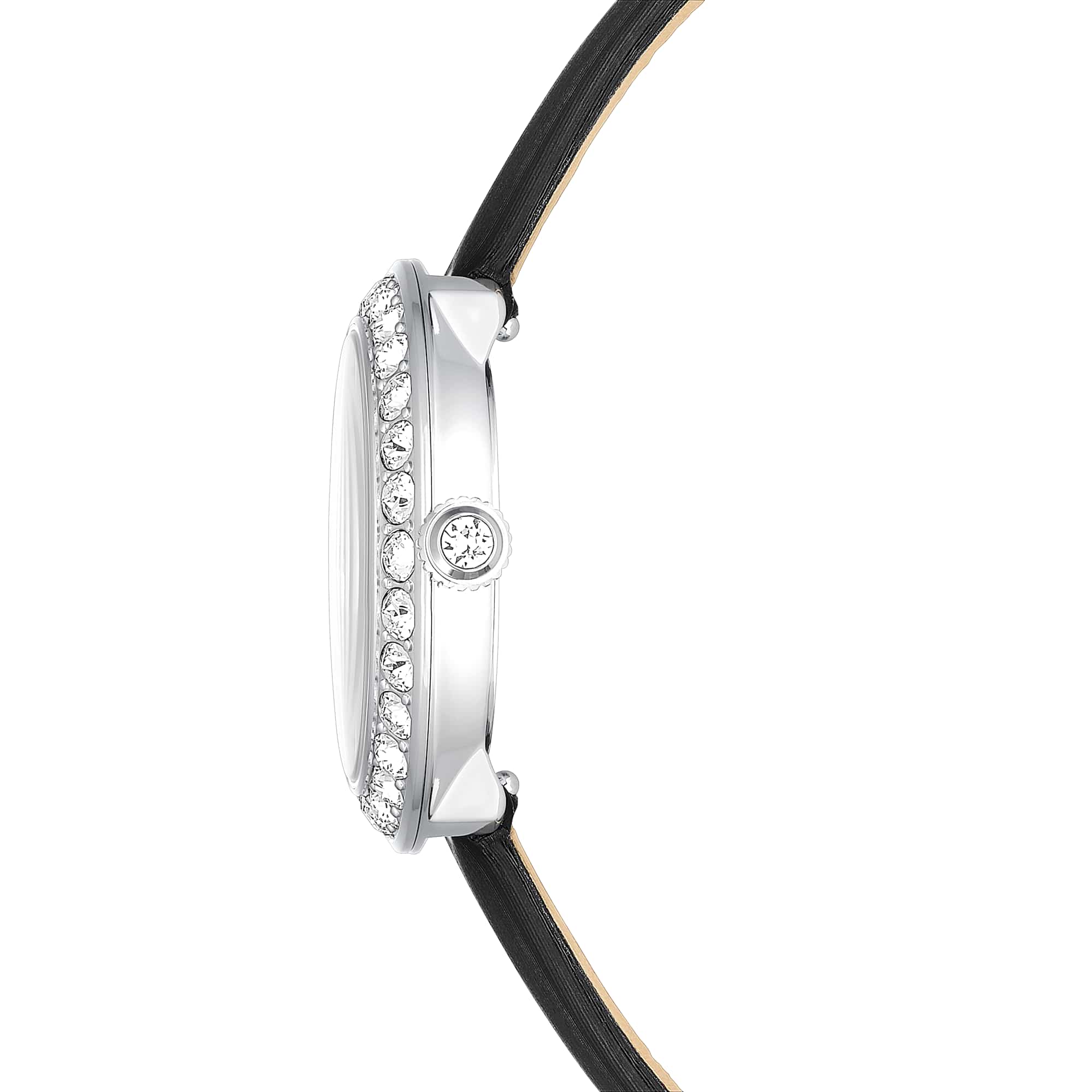 Matrix tennis watch, Swiss Made, Leather strap, Black, Stainless Steel