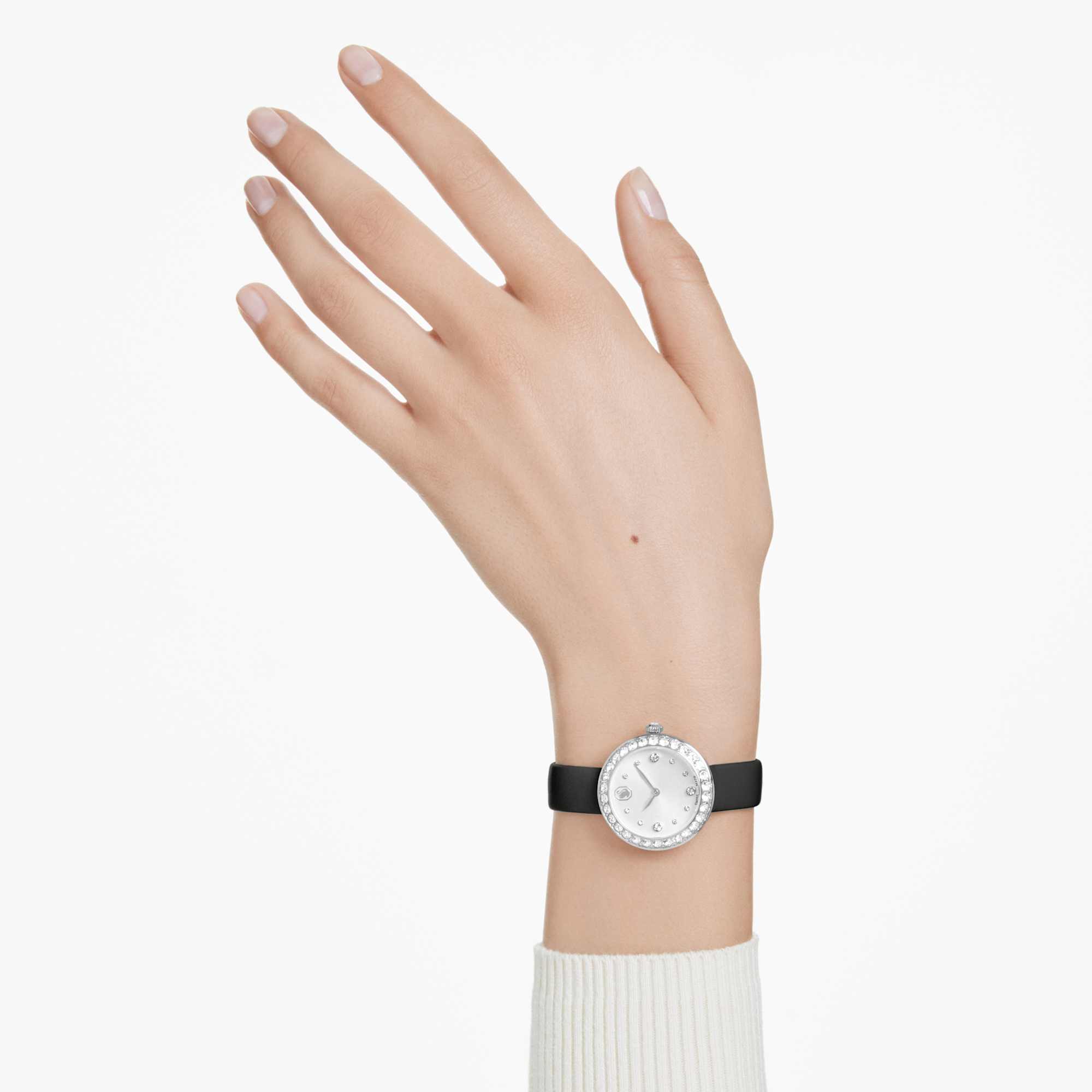Matrix tennis watch, Swiss Made, Leather strap, Black, Stainless Steel