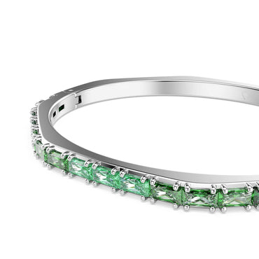 Matrix bangle, Baguette cut, Octagon shape, Green, Rhodium plated - S