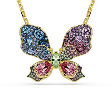 Idyllia pendant and brooch, Mixed cuts, Pavé, Butterfly, Multicolored, 18K gold finish