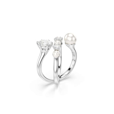 Matrix cocktail ring, Crystal pearl, Round cut, White, Rhodium plated - 60cm