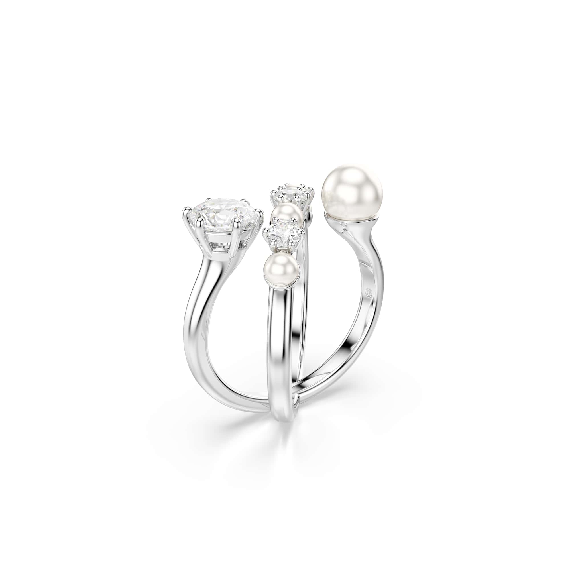 Matrix cocktail ring, Crystal pearl, Round cut, White, Rhodium plated - 52cm
