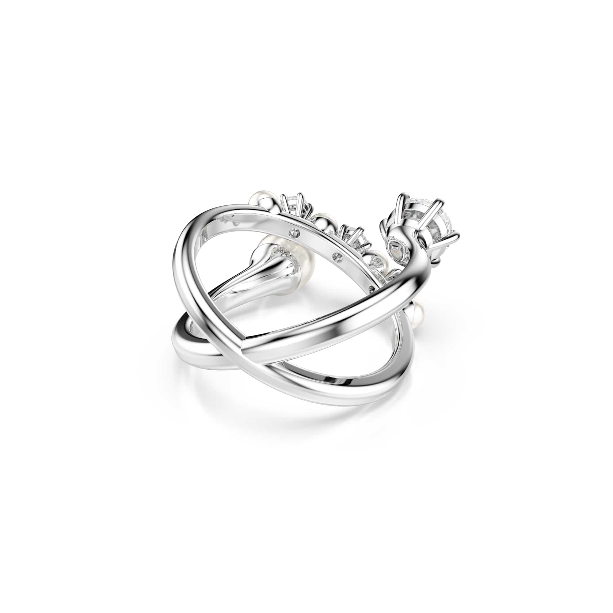 Matrix cocktail ring, Crystal pearl, Round cut, White, Rhodium plated - 52cm