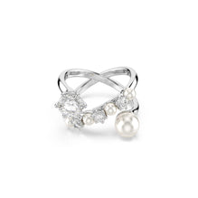 Matrix cocktail ring, Crystal pearl, Round cut, White, Rhodium plated - 58cm