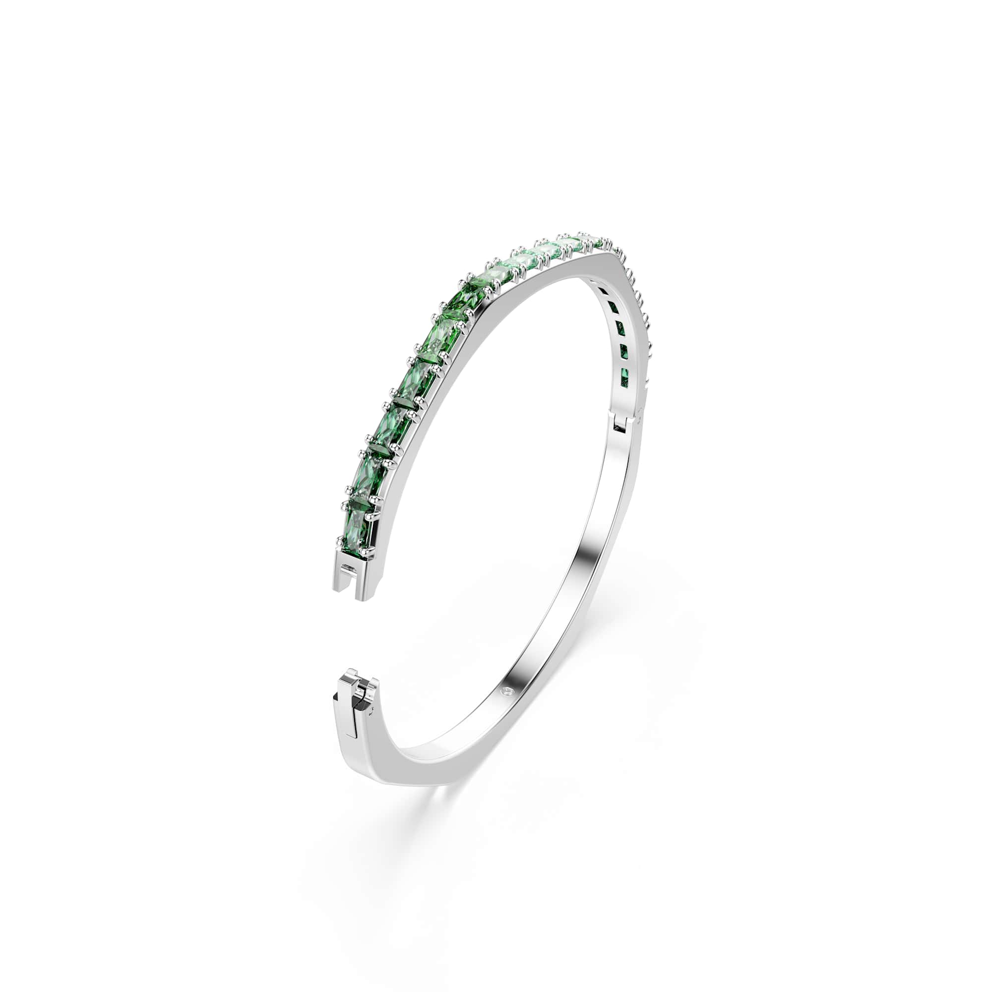 Matrix bangle, Baguette cut, Octagon shape, Green, Rhodium plated - L