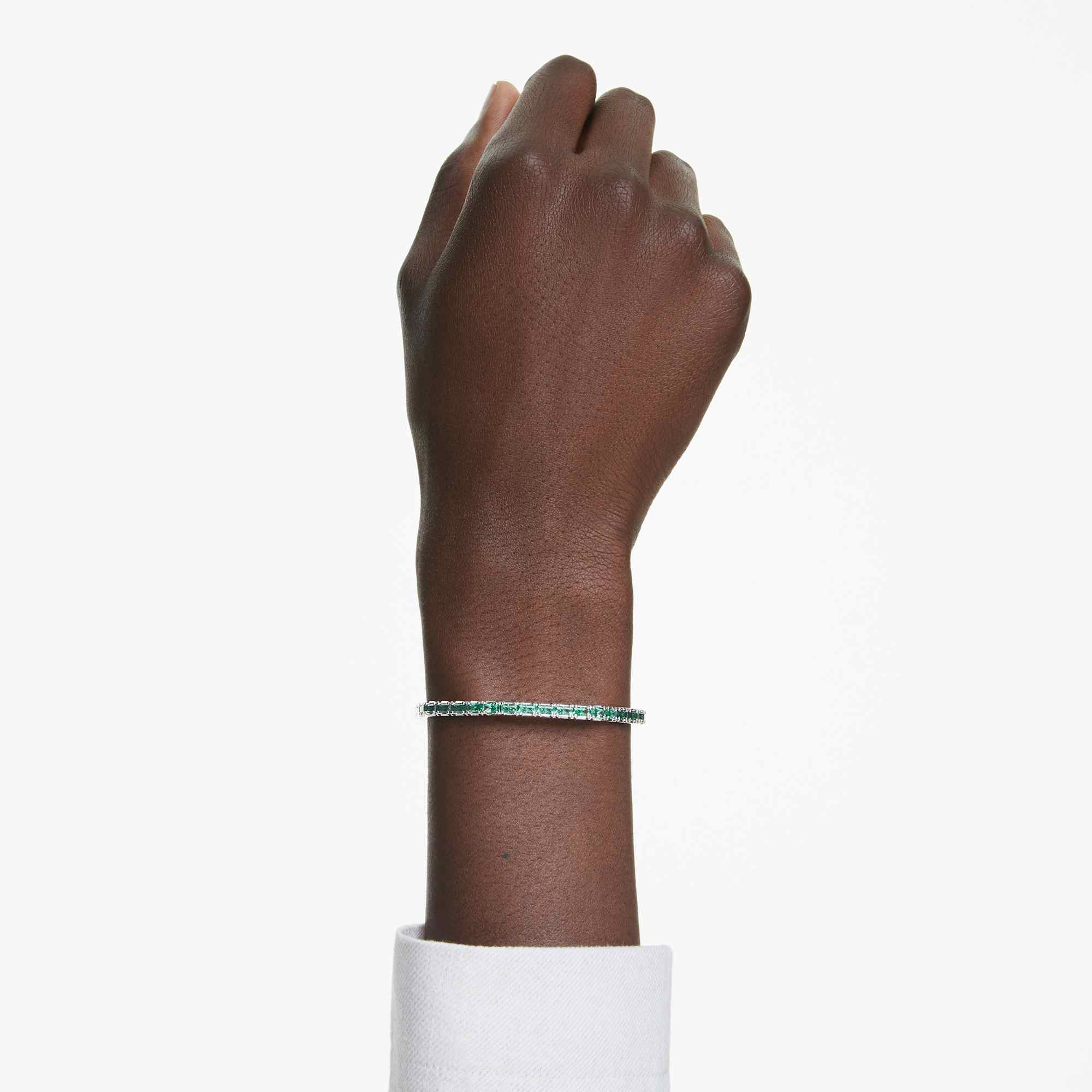 Matrix bangle, Baguette cut, Octagon shape, Green, Rhodium plated - L