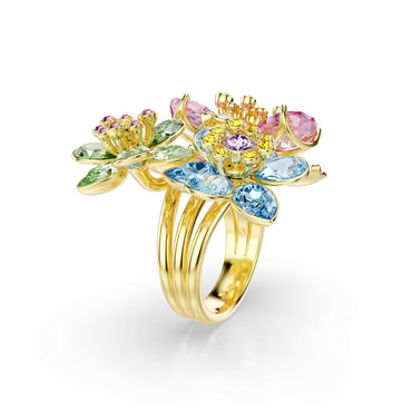 Idyllia ring, Mixed cuts, Flower, Multicolored, 18K gold finish - 58cm