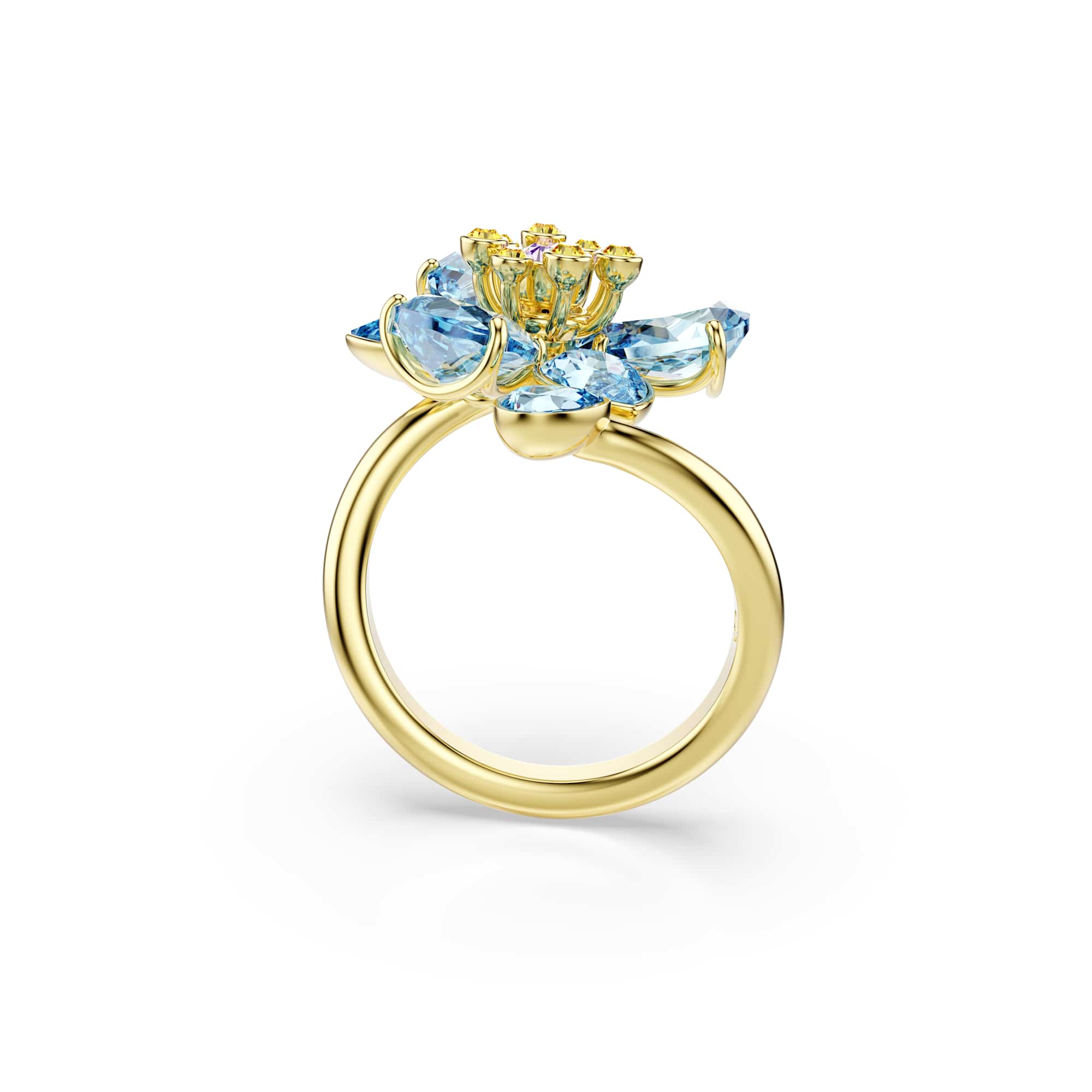 Idyllia open ring, Mixed cuts, Flower, Blue, 18K gold finish - 50cm