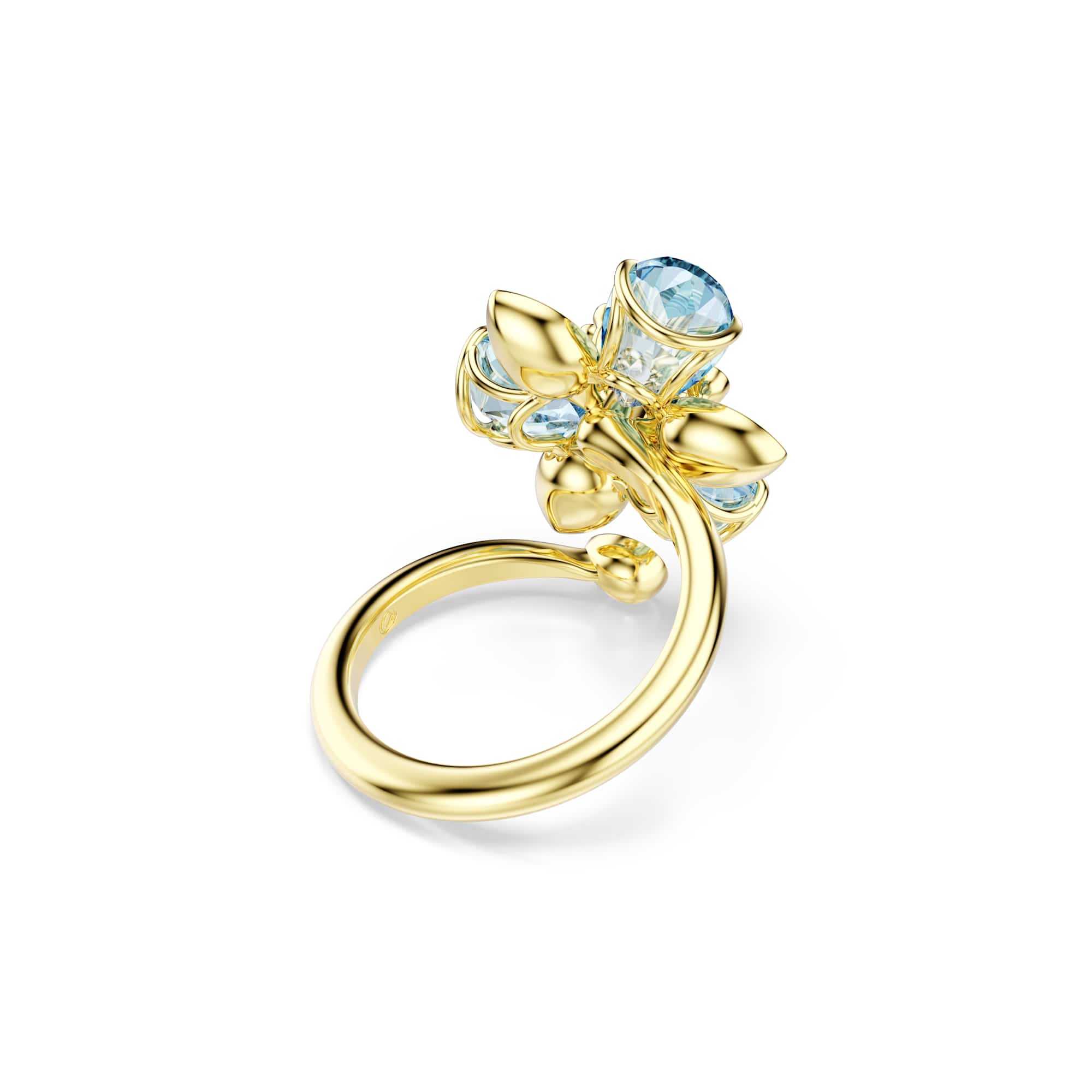 Idyllia open ring, Mixed cuts, Flower, Blue, 18K gold finish - 52cm