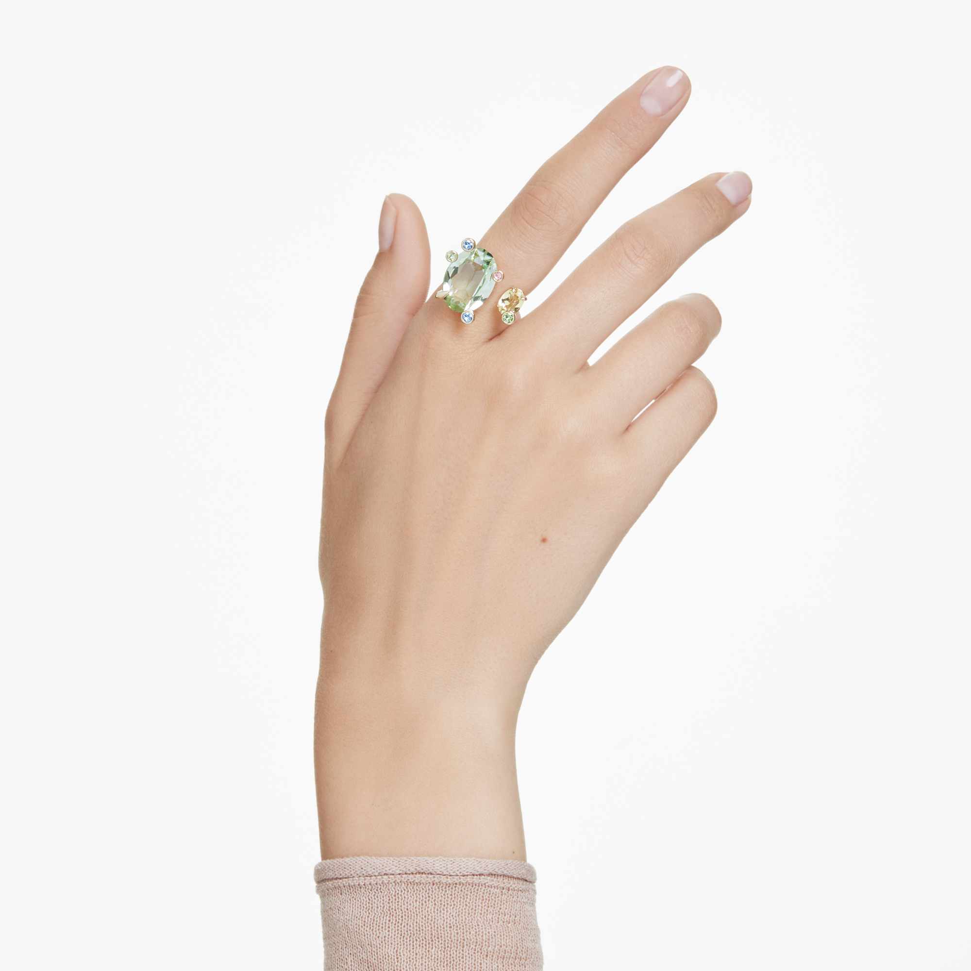 Gema open ring, Mixed cuts, Multicolored, 18K gold finish - 50cm