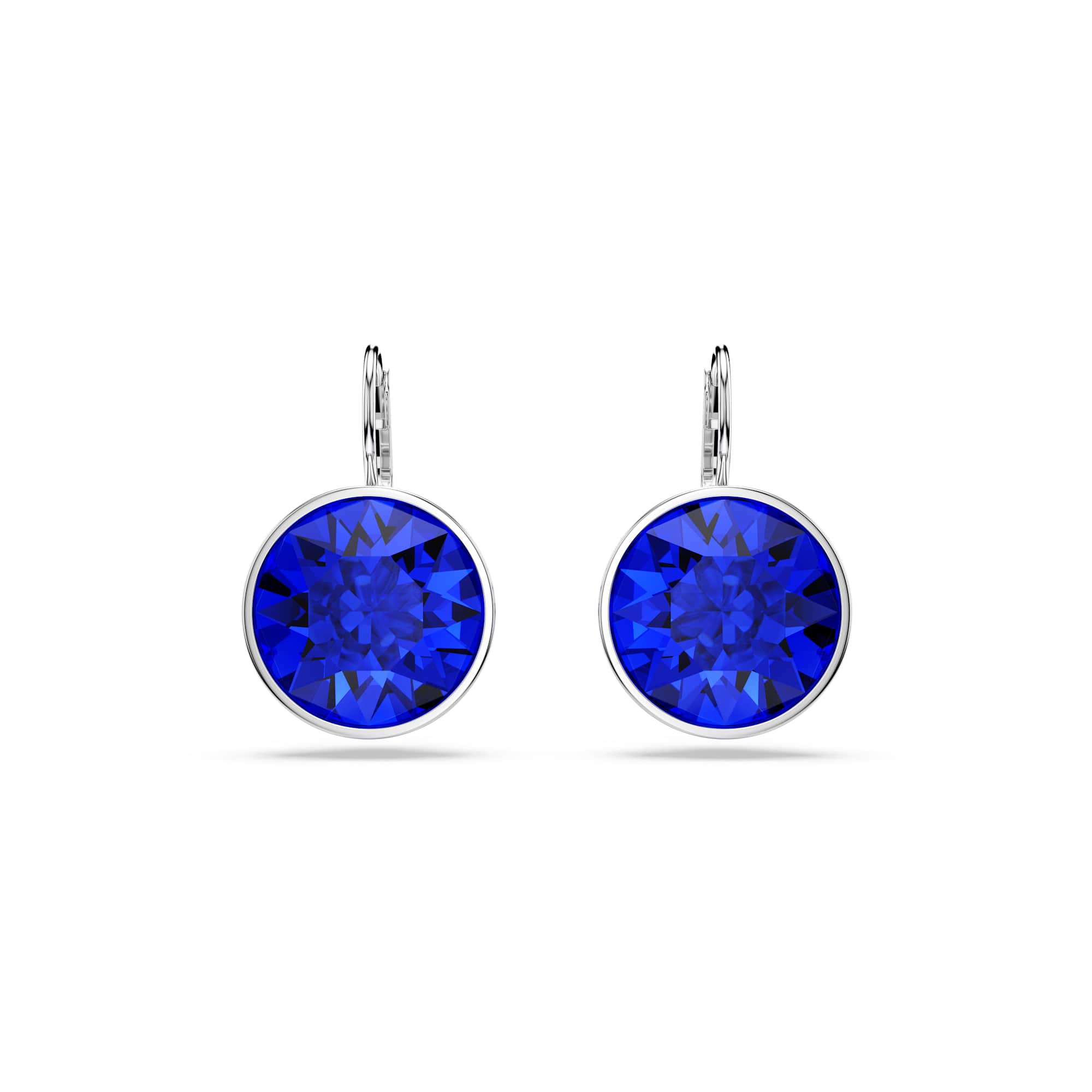 Bella drop earrings, Round cut, Blue, Rhodium plated