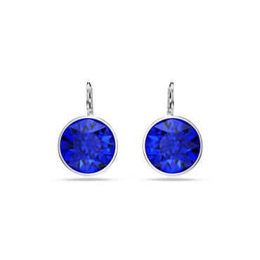 Bella drop earrings, Round cut, Blue, Rhodium plated