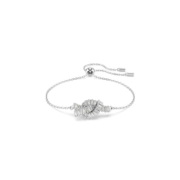 Matrix bracelet, Baguette cut, Knot, White, Rhodium plated