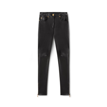 Women Medusa Nappa Leather Accent Pants - Black