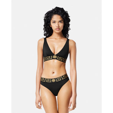 Women Greca Border Bikini Top - Black