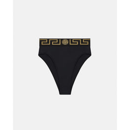 Women Greca Border High Waist Bikini Bottoms - Black