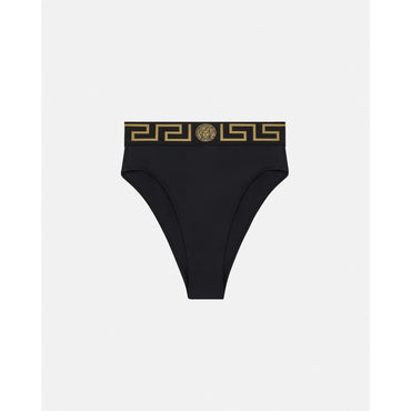 Women Greca Border High Waist Bikini Bottoms - Black