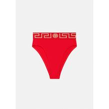 Women Greca Border High Waist Bikini Bottoms - Red