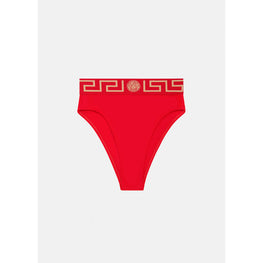 Women Greca Border High Waist Bikini Bottoms - Red