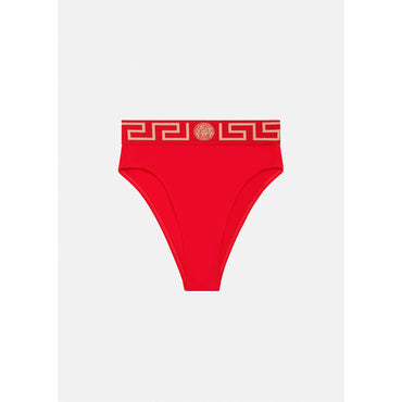 Women Greca Border High Waist Bikini Bottoms - Red