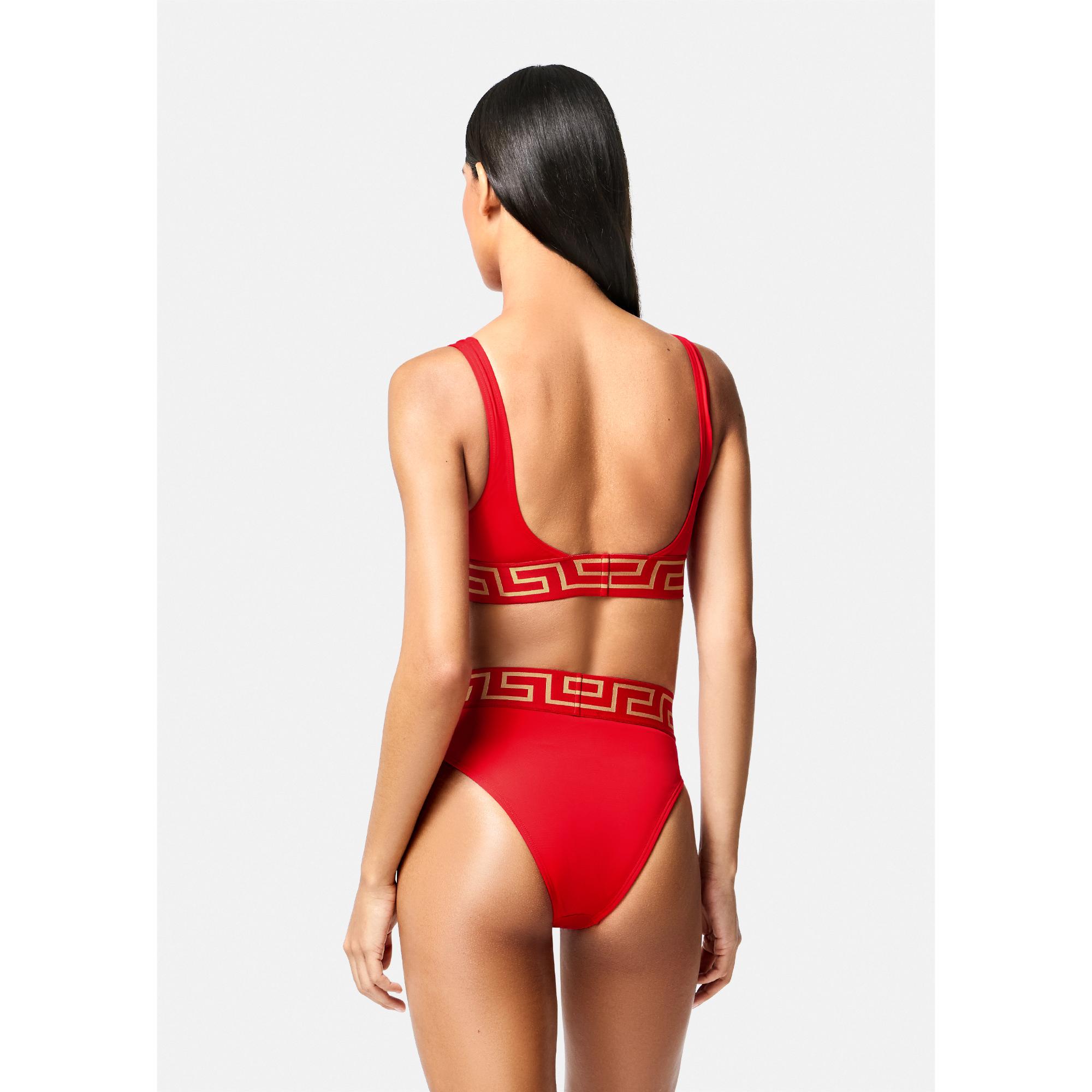 Women Greca Border High Waist Bikini Bottoms - Red