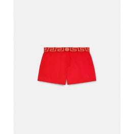 Men Greca Border Swim Shorts - Red
