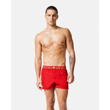 Men Greca Border Swim Shorts - Red