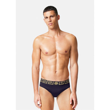 Men Greca Border Swim Briefs - Black