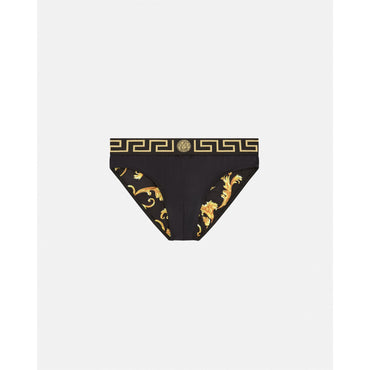 Men Greca Border Swim Briefs - Black