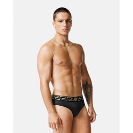 Men Greca Border Swim Briefs - Black