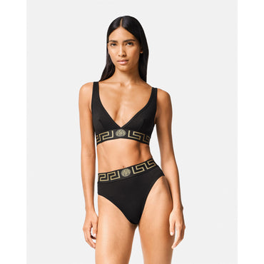 Women Greca Border High Waist Briefs - Black