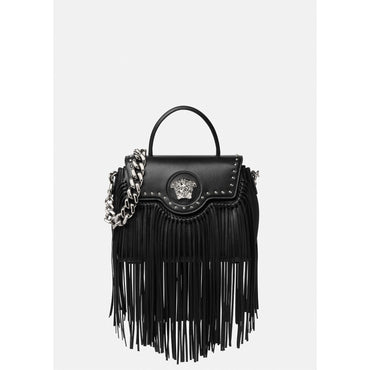 Women La Medusa Fringed Handbag - Black